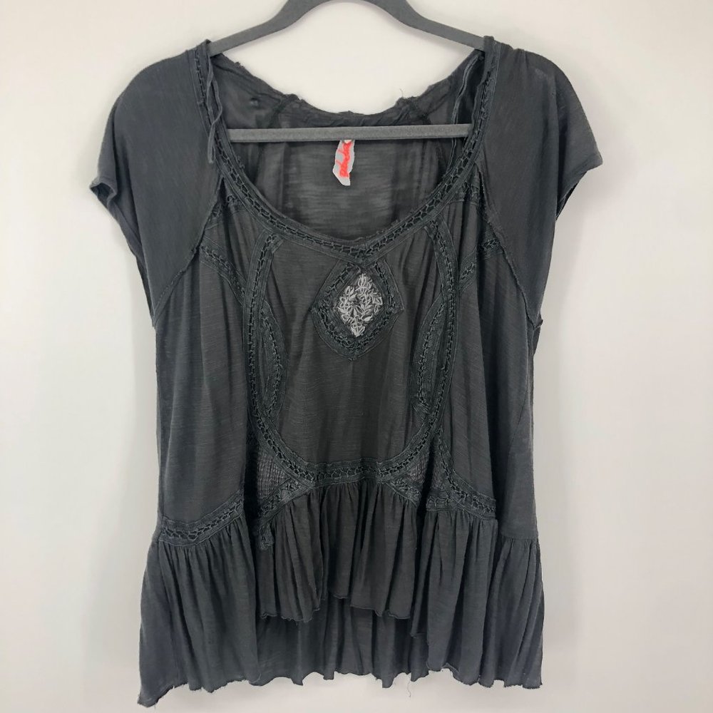Free People Dark Gray Ruffle Top